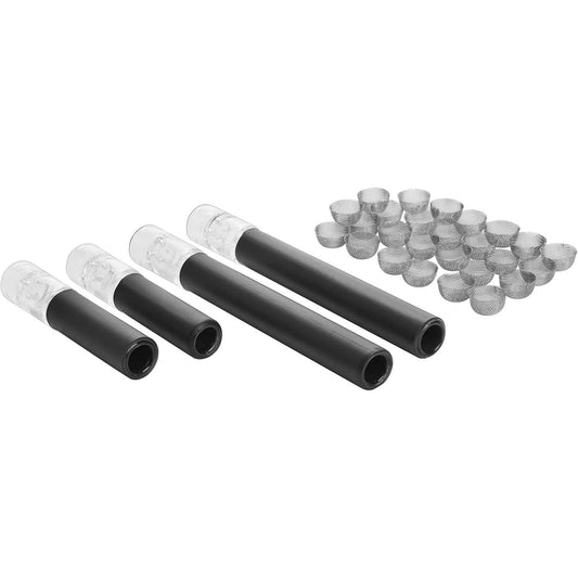 Shatter Resistant Black Wrap Glass Tube Stems for the Arizer Solo 2, 3 and Air 2 (incl Max versions) - 4 Stems and 25 Concave Screens
